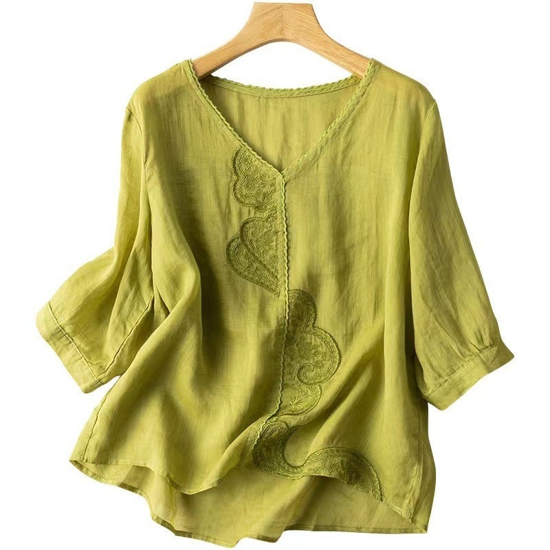 EVELYN RETRO EMBROIDERED RAMIE SHIRT