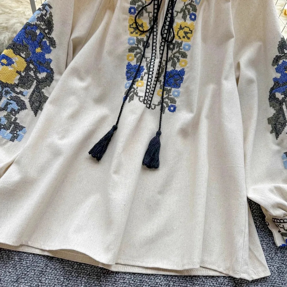 Neploe Embroidered Tassel Blouse