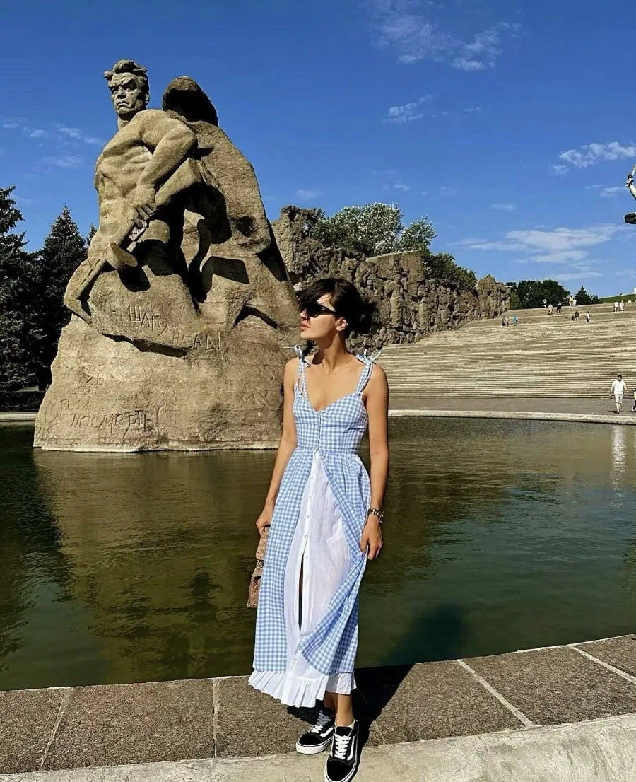 Sienna Blue Plaid Midi Dress