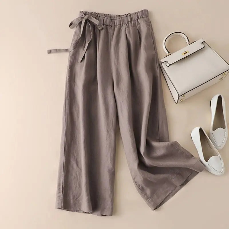 COTTON LINEN STRAIGHT BEACH PANTS