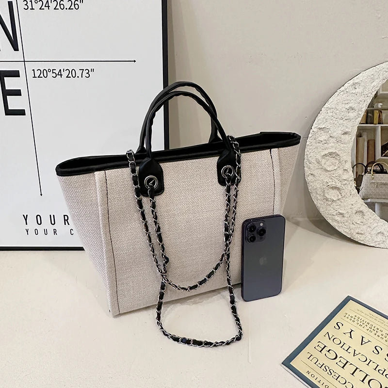CANVAS CHAIN TOTE – LARGE CAPACITY COMMUTER BAG