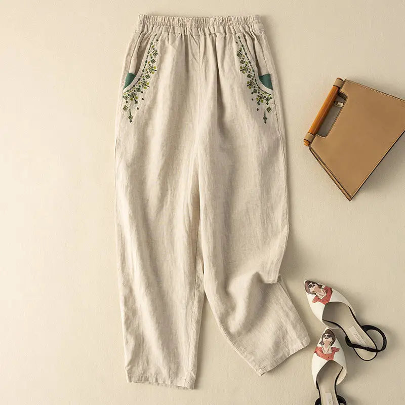 COTTON LINEN STRAIGHT BEACH PANTS