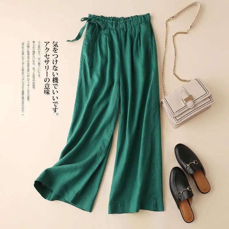 COTTON LINEN STRAIGHT BEACH PANTS