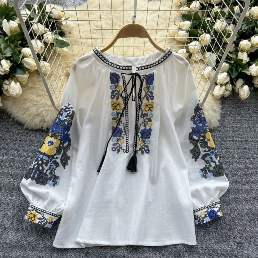 Neploe Embroidered Tassel Blouse
