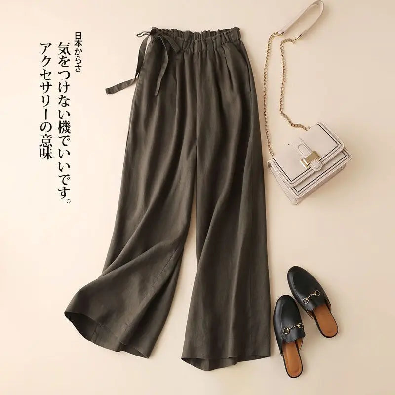 COTTON LINEN STRAIGHT BEACH PANTS