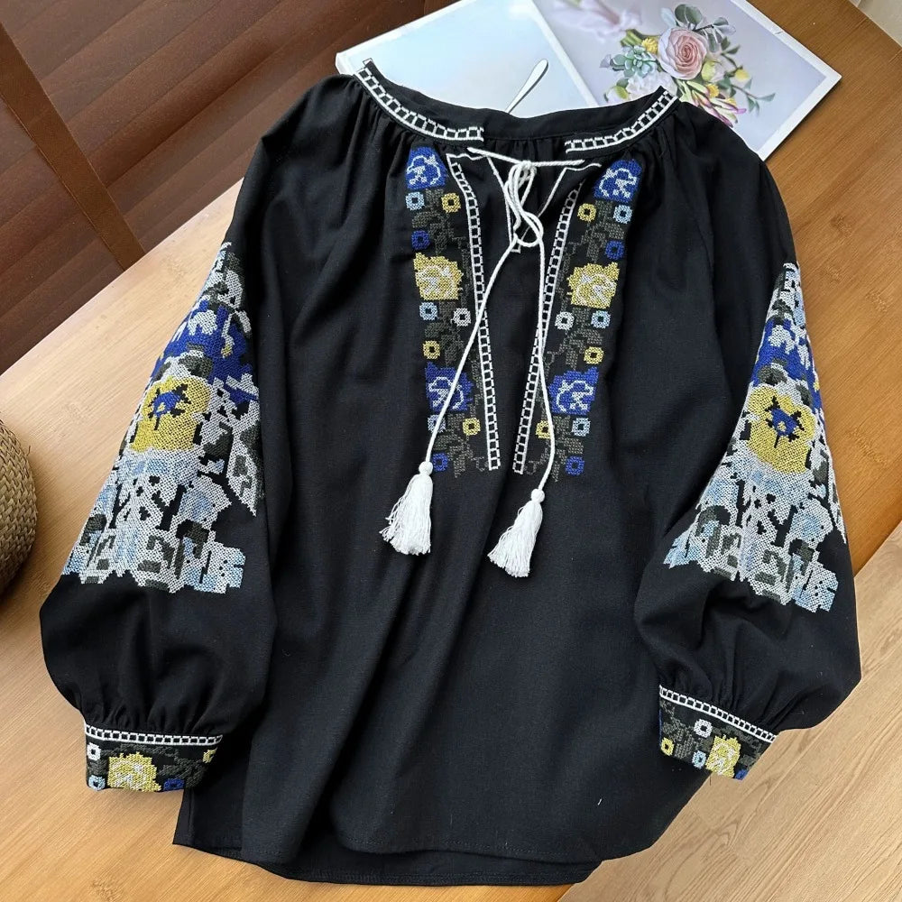 Neploe Embroidered Tassel Blouse
