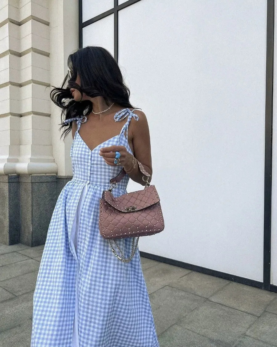 Sienna Blue Plaid Midi Dress