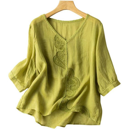 EVELYN RETRO EMBROIDERED RAMIE SHIRT