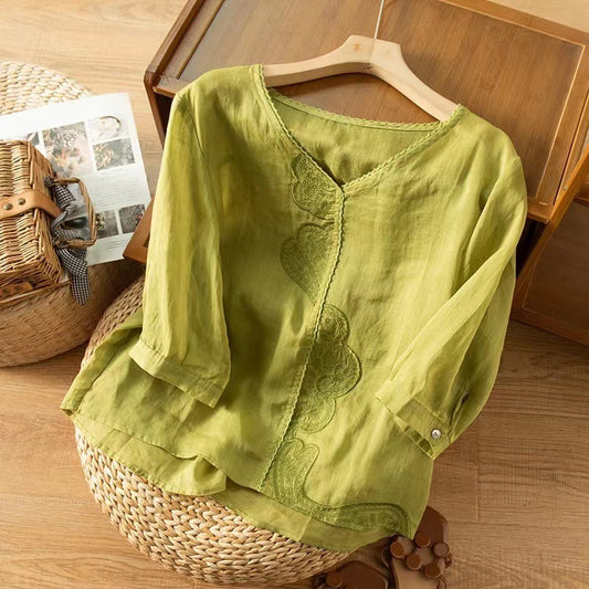 EVELYN RETRO EMBROIDERED RAMIE SHIRT