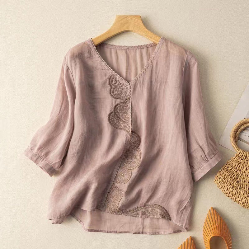 EVELYN RETRO EMBROIDERED RAMIE SHIRT