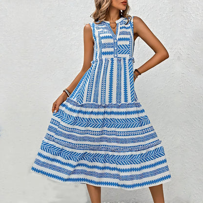 Boho Breeze Striped Midi Dress