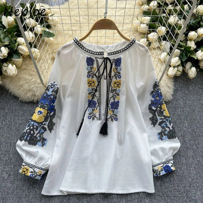 Neploe Embroidered Tassel Blouse