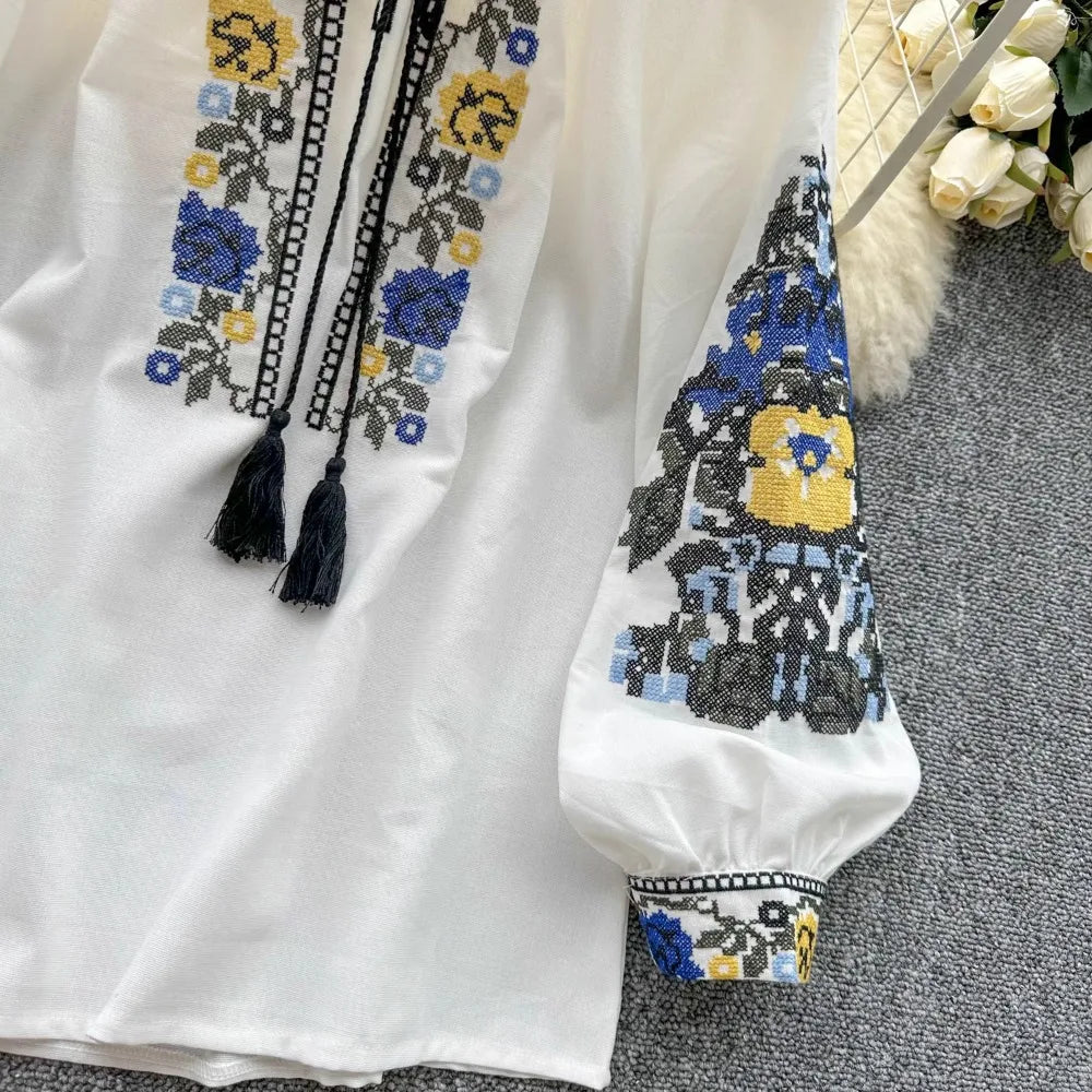 Neploe Embroidered Tassel Blouse