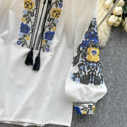 Neploe Embroidered Tassel Blouse