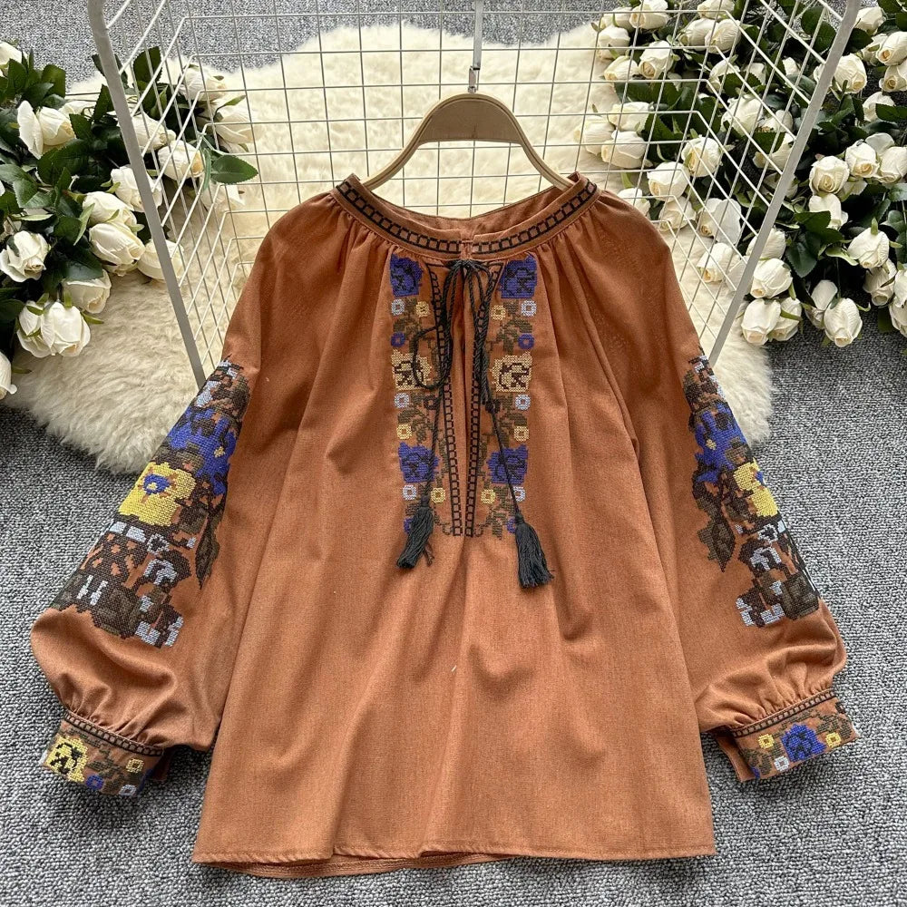 Neploe Embroidered Tassel Blouse