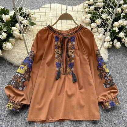 Neploe Embroidered Tassel Blouse