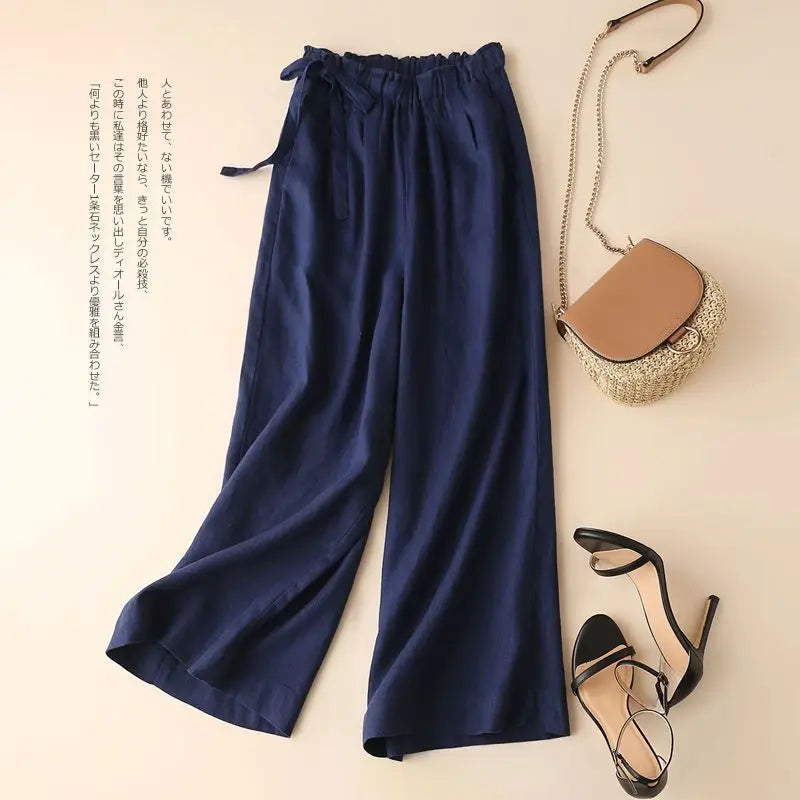 COTTON LINEN STRAIGHT BEACH PANTS
