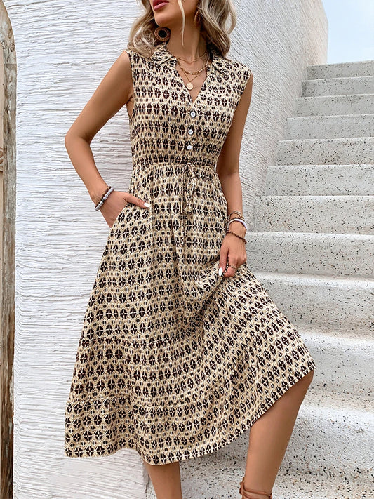 Boho Geo V-Neck Midi Dress