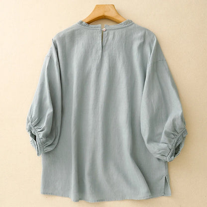 COTTON LACE COLLAR LINEN BLOUSE