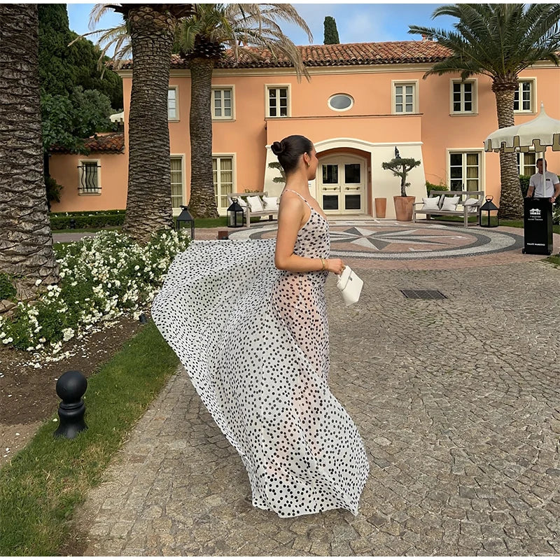 POLKA DOT BACKLESS A-LINE DRESS