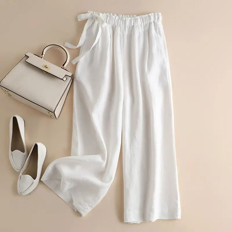 COTTON LINEN STRAIGHT BEACH PANTS