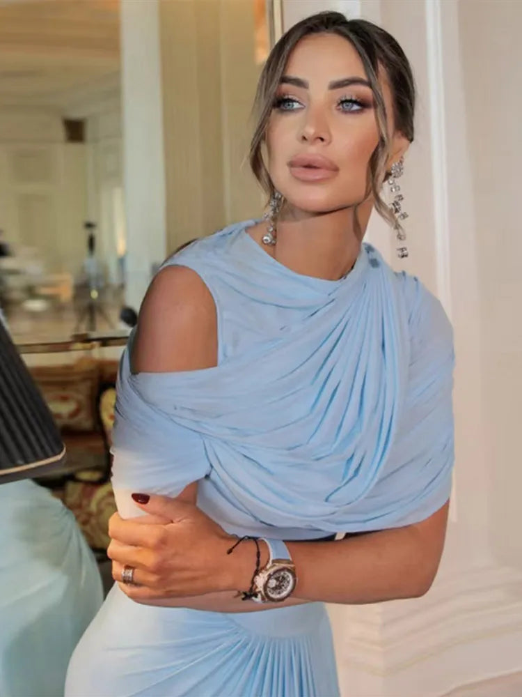 ALEXANDRA DRAPED CAPE MAXI DRESS