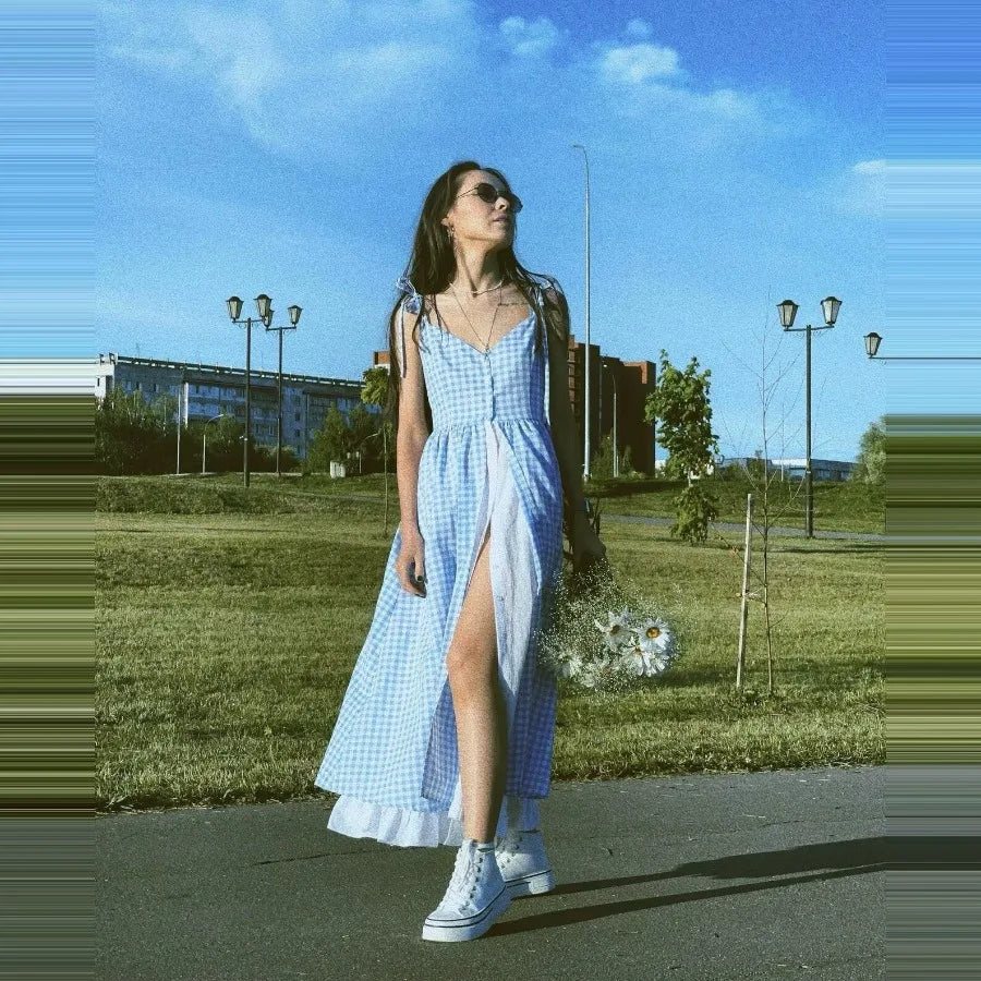Sienna Blue Plaid Midi Dress