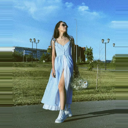 Sienna Blue Plaid Midi Dress