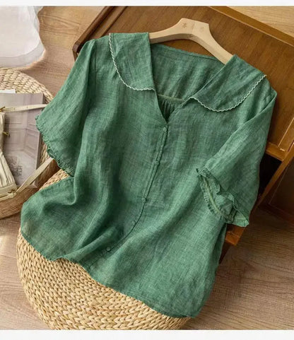 GRACE LINEN LAPEL SHIRT