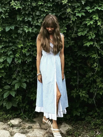 Sienna Blue Plaid Midi Dress