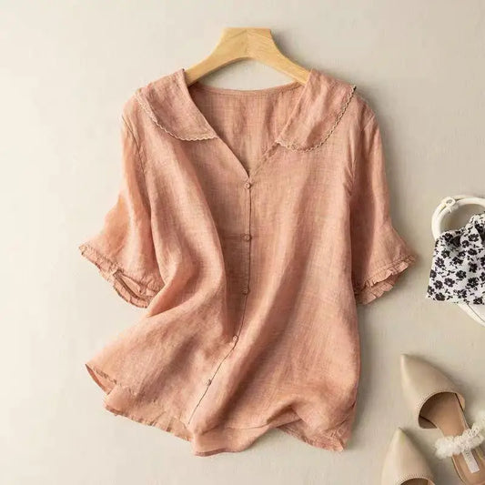 GRACE LINEN LAPEL SHIRT