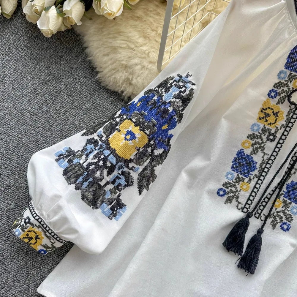 Neploe Embroidered Tassel Blouse