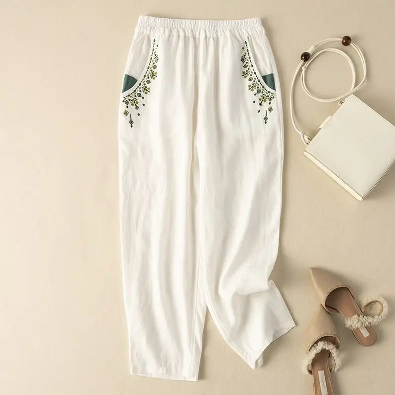 COTTON LINEN STRAIGHT BEACH PANTS