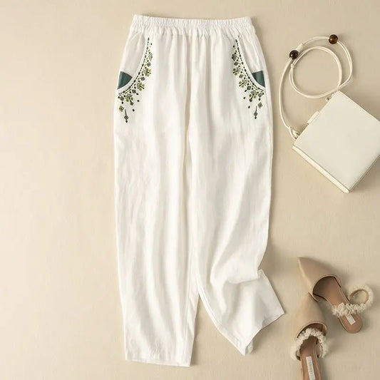 COTTON LINEN STRAIGHT BEACH PANTS