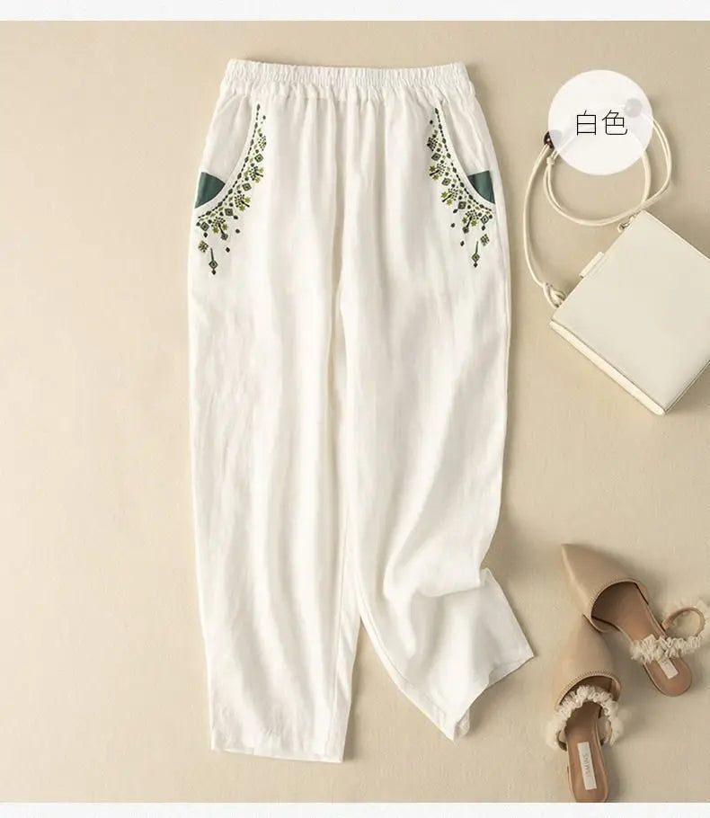 COTTON LINEN STRAIGHT BEACH PANTS