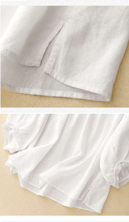 COTTON LACE COLLAR LINEN BLOUSE