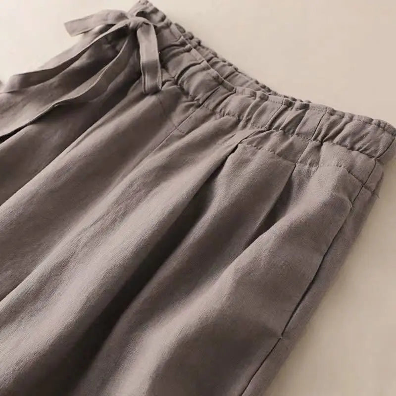 COTTON LINEN STRAIGHT BEACH PANTS