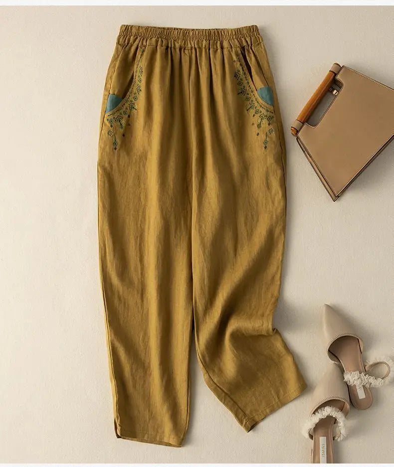 COTTON LINEN STRAIGHT BEACH PANTS
