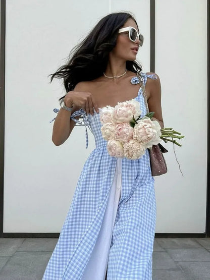 Sienna Blue Plaid Midi Dress