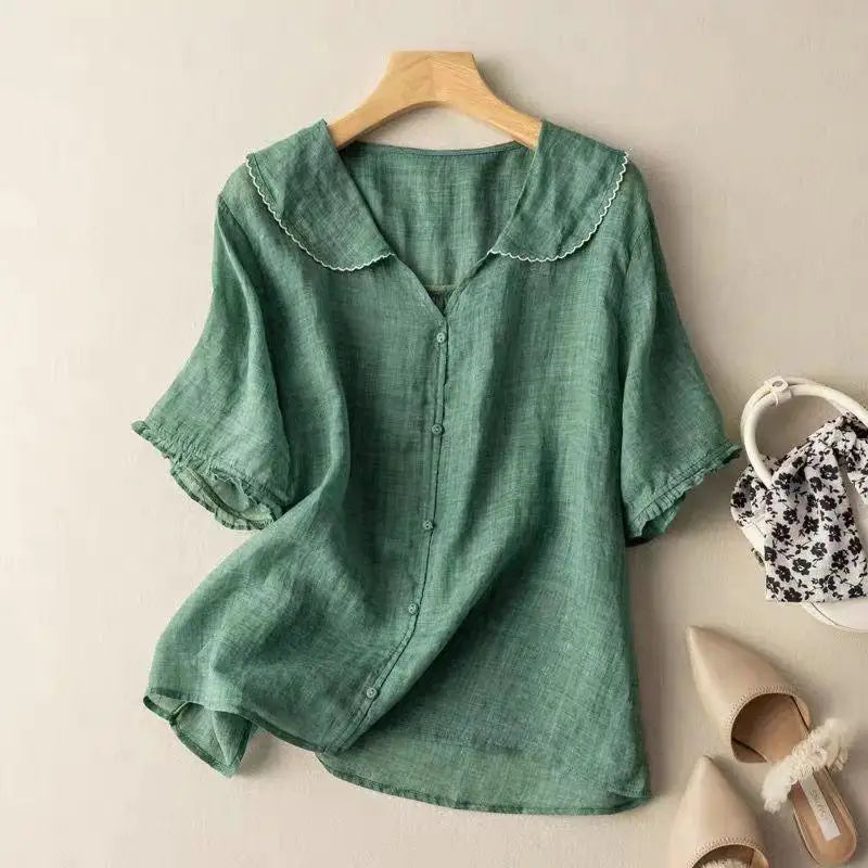 GRACE LINEN LAPEL SHIRT