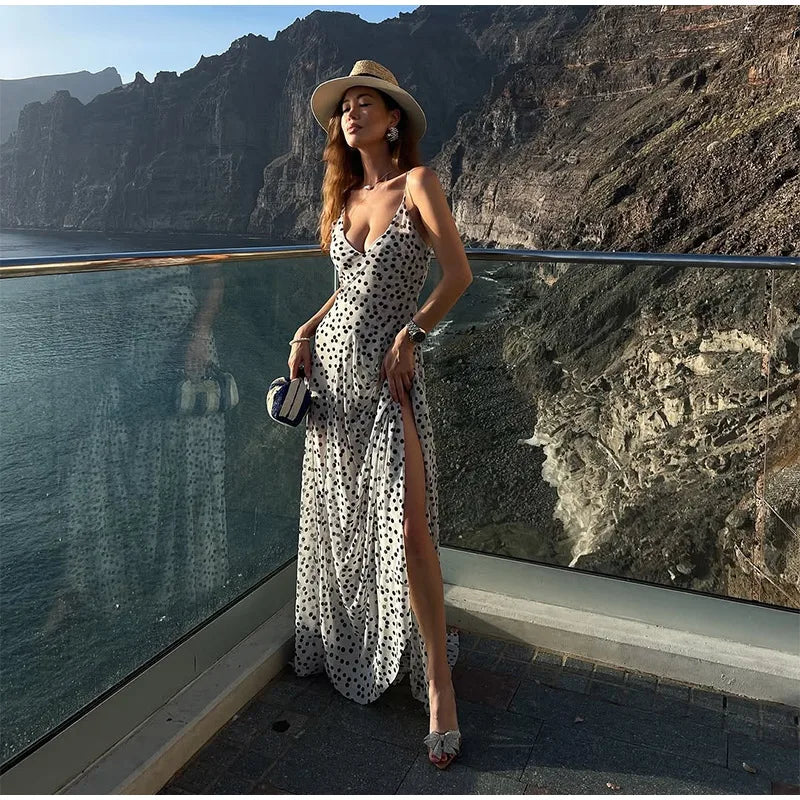 POLKA DOT BACKLESS A-LINE DRESS