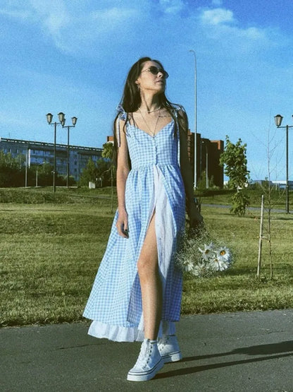 Sienna Blue Plaid Midi Dress
