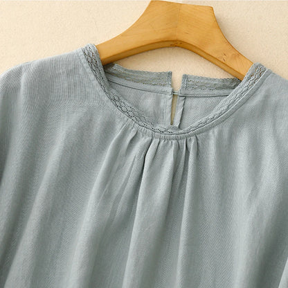 COTTON LACE COLLAR LINEN BLOUSE