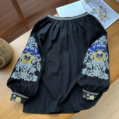 Neploe Embroidered Tassel Blouse