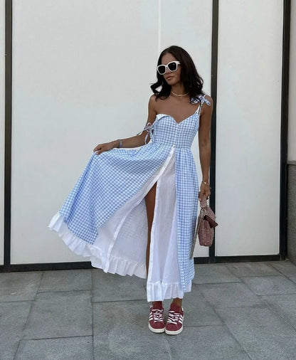 Sienna Blue Plaid Midi Dress