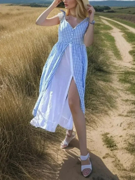 Sienna Blue Plaid Midi Dress