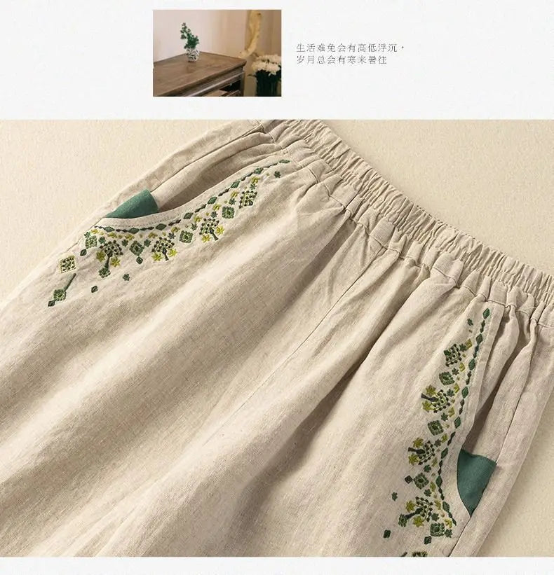 COTTON LINEN STRAIGHT BEACH PANTS