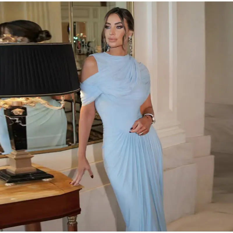ALEXANDRA DRAPED CAPE MAXI DRESS