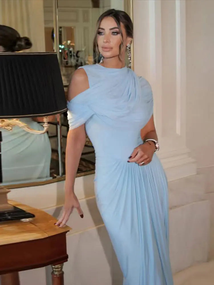 ALEXANDRA DRAPED CAPE MAXI DRESS