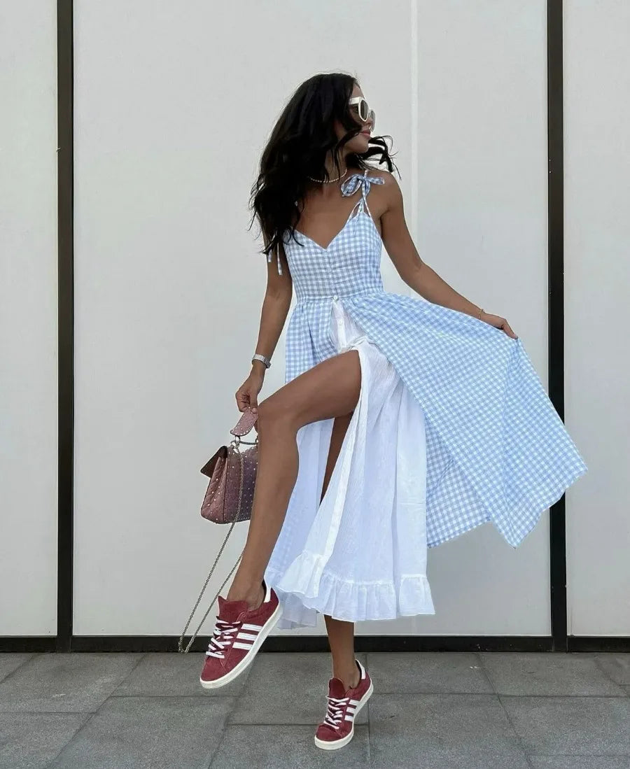 Sienna Blue Plaid Midi Dress